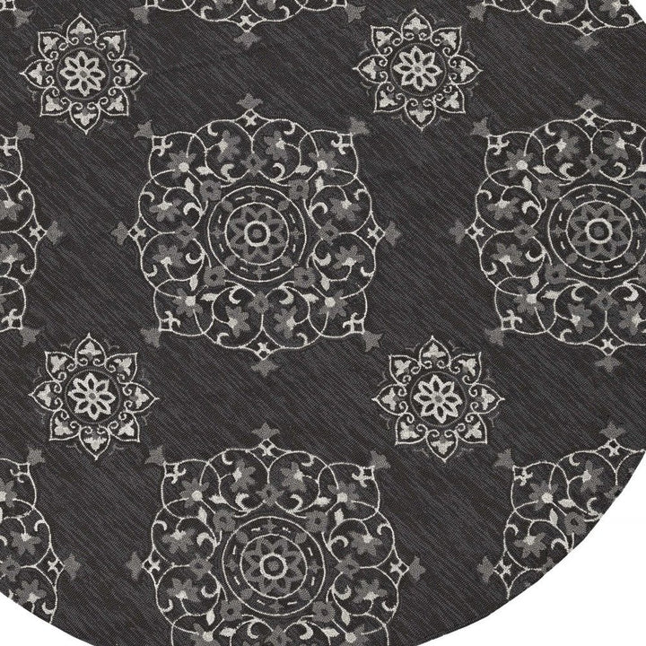5' X 8' Charcoal Round Floral Indoor Outdoor Area Rug