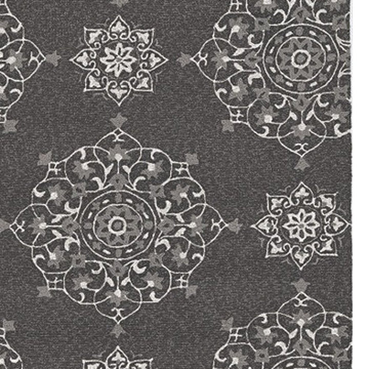 5' X 8' Charcoal Round Floral Indoor Outdoor Area Rug