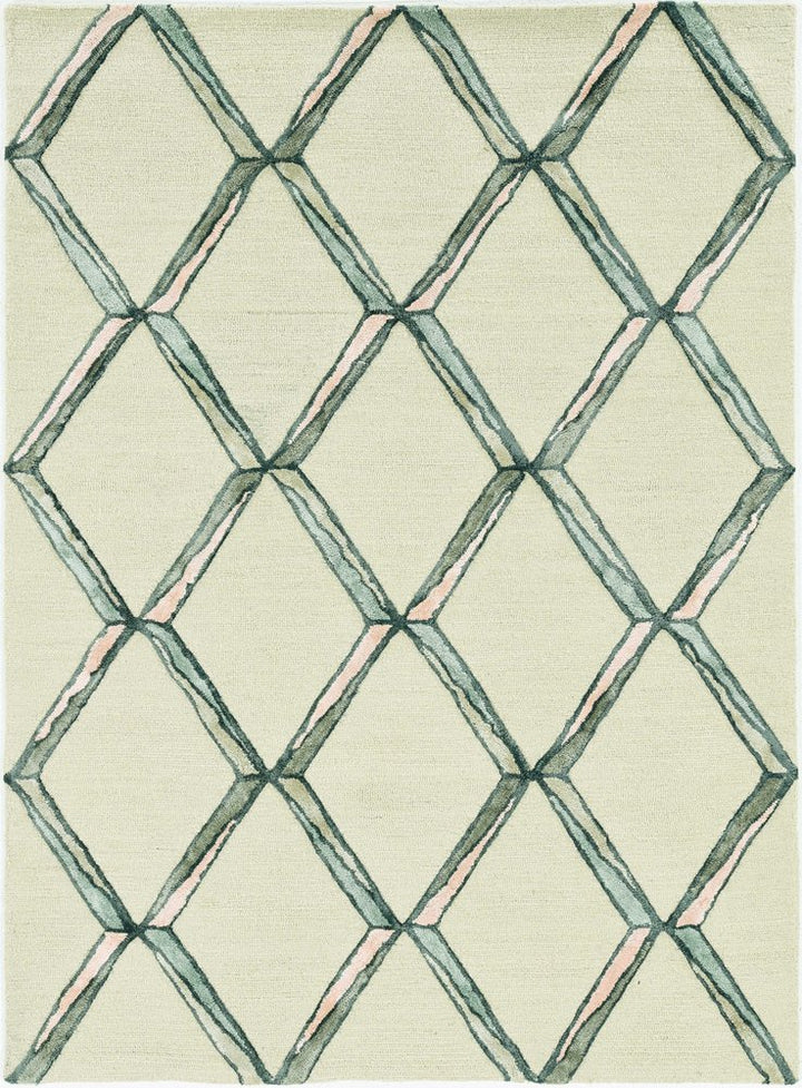 12' X 15' Cream And Aqua Wool Geometric Hand Tufted Area Rug