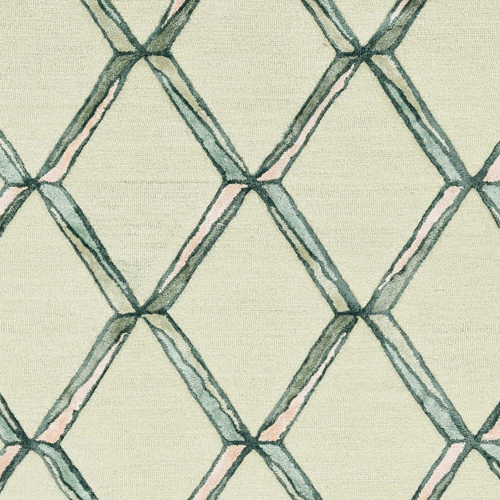 12' X 15' Cream And Aqua Wool Geometric Hand Tufted Area Rug