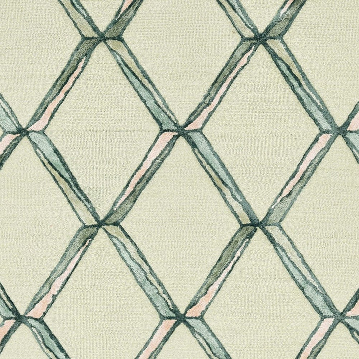 12' X 15' Cream And Aqua Wool Geometric Hand Tufted Area Rug