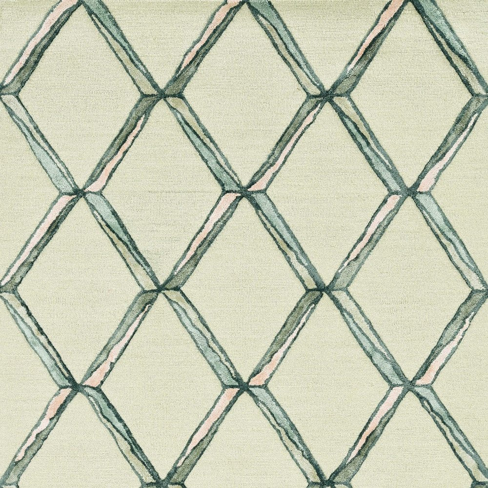 12' X 15' Cream And Aqua Wool Geometric Hand Tufted Area Rug
