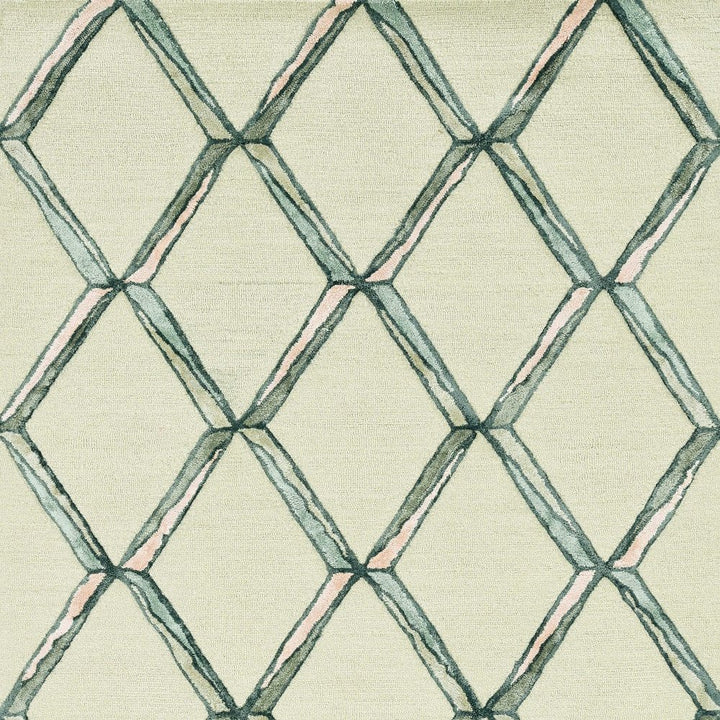 12' X 15' Cream And Aqua Wool Geometric Hand Tufted Area Rug