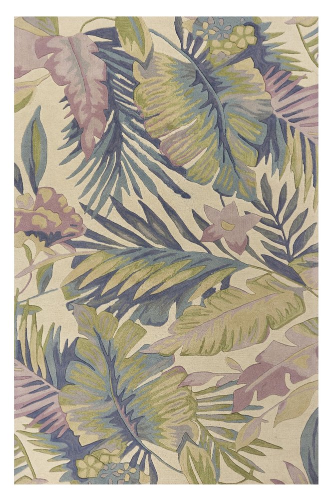 9' X 12' Green Pink And Purple Wool Tropical Botanical Hand Tufted Area Rug