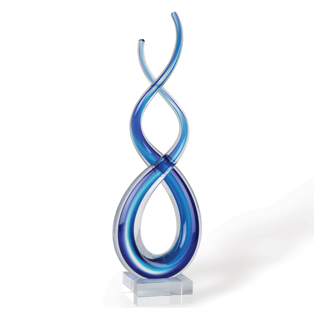 Premium 14" Clear and Blue Murano Glass Modern Abstract Tabletop Sculpture – Artisan-Crafted Decorative Accent