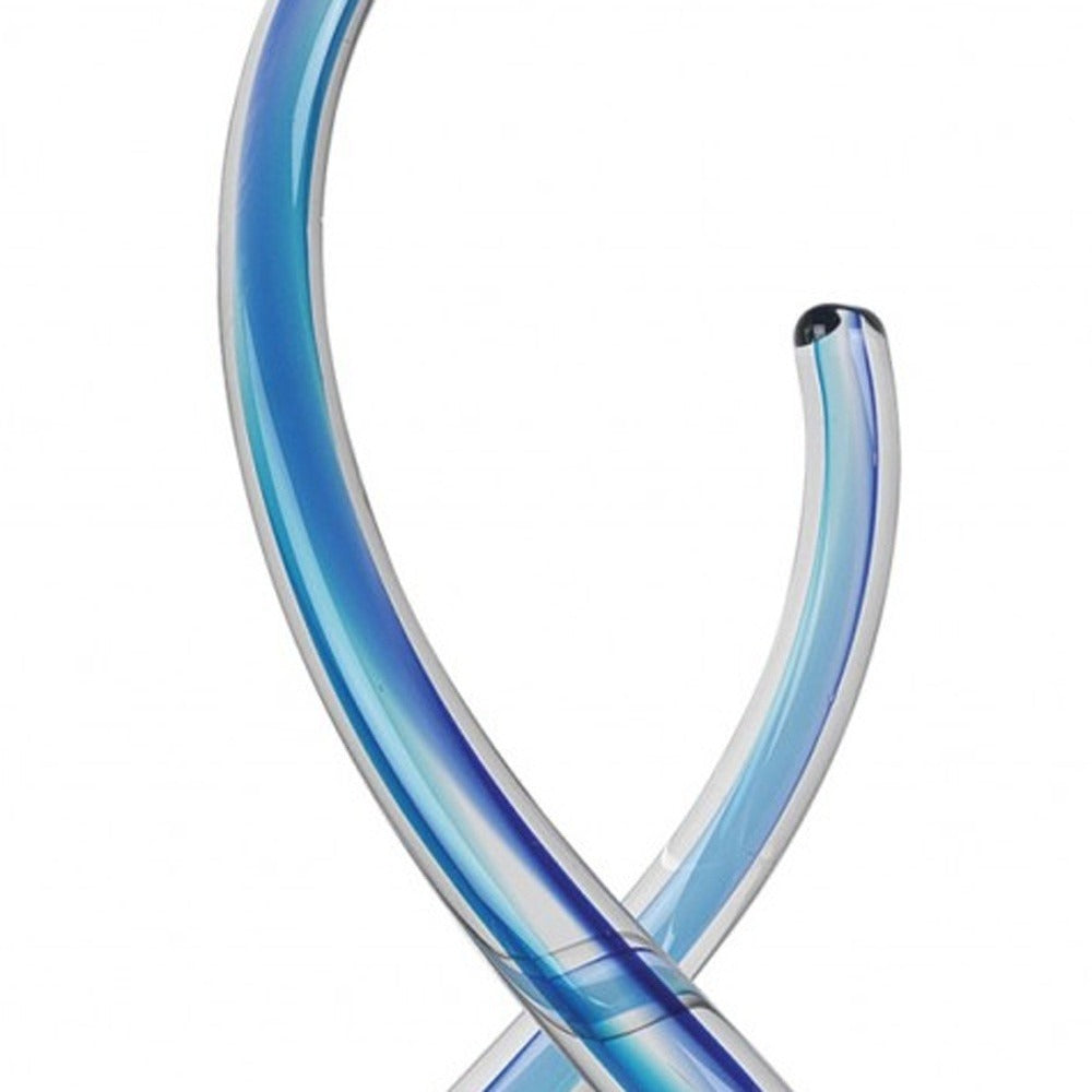 Premium 14" Clear and Blue Murano Glass Modern Abstract Tabletop Sculpture – Artisan-Crafted Decorative Accent