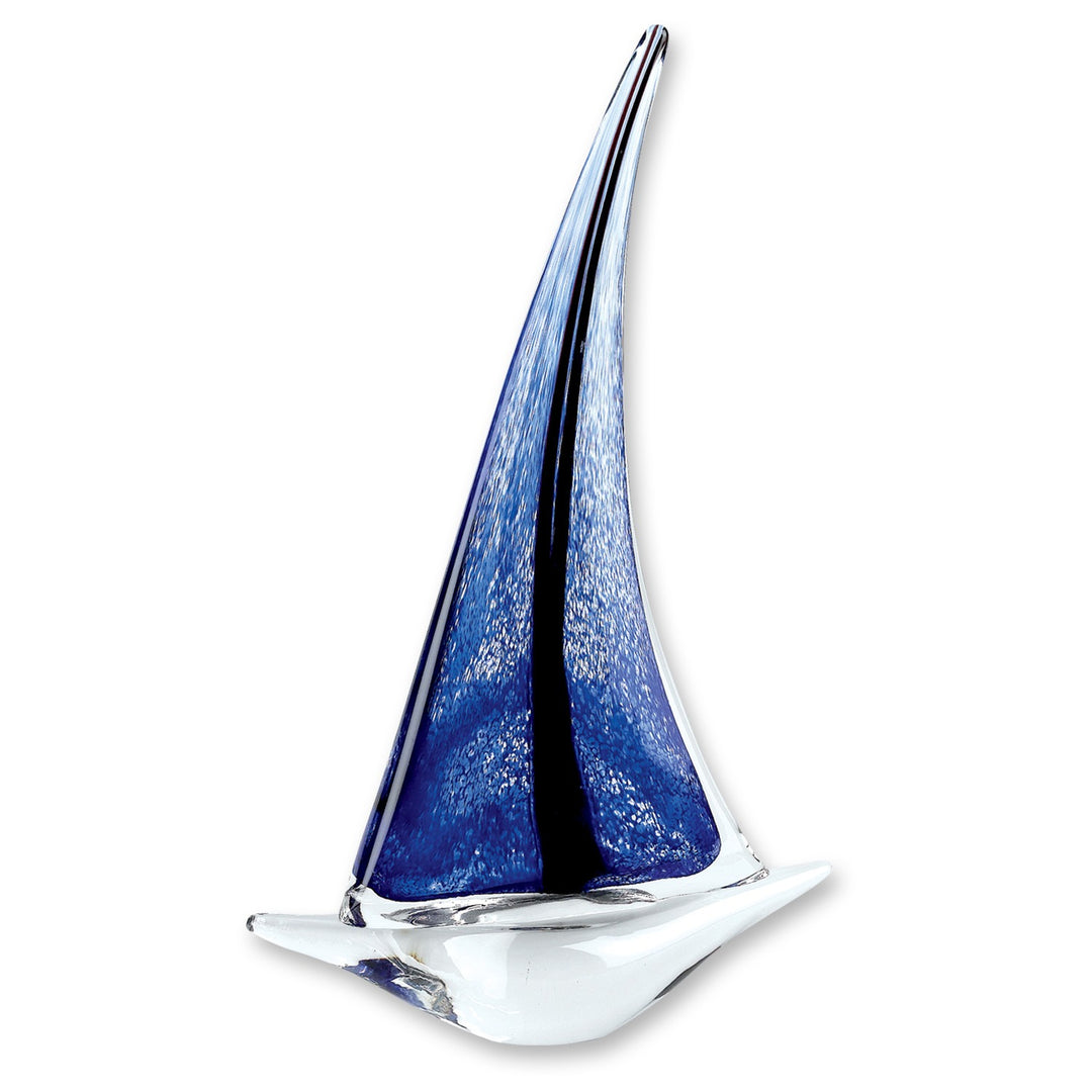Premium 9" Clear and Blue Murano Glass Modern Abstract Tabletop Sculpture