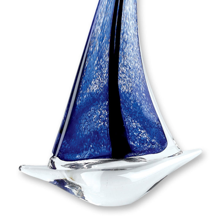 Premium 9" Clear and Blue Murano Glass Modern Abstract Tabletop Sculpture