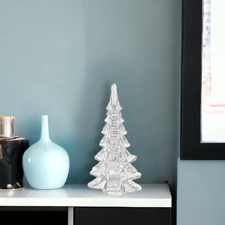 Premium 10" Mouth Blown Clear Glass Christmas Tree Sculpture - Elegant Holiday Tabletop Décor with Murano-Style Craftsmanship