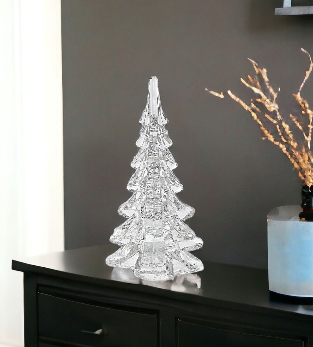 Premium 10" Mouth Blown Clear Glass Christmas Tree Sculpture - Elegant Holiday Tabletop Décor with Murano-Style Craftsmanship
