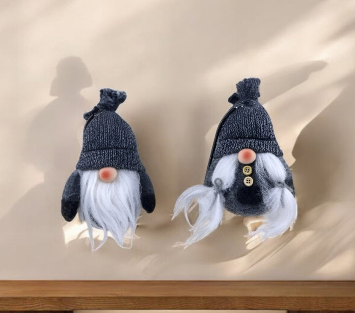 Premium 6" Black and Gray Fabric Christmas Standing Gnome Tabletop Sculpture - Contemporary Whimsical Holiday Décor