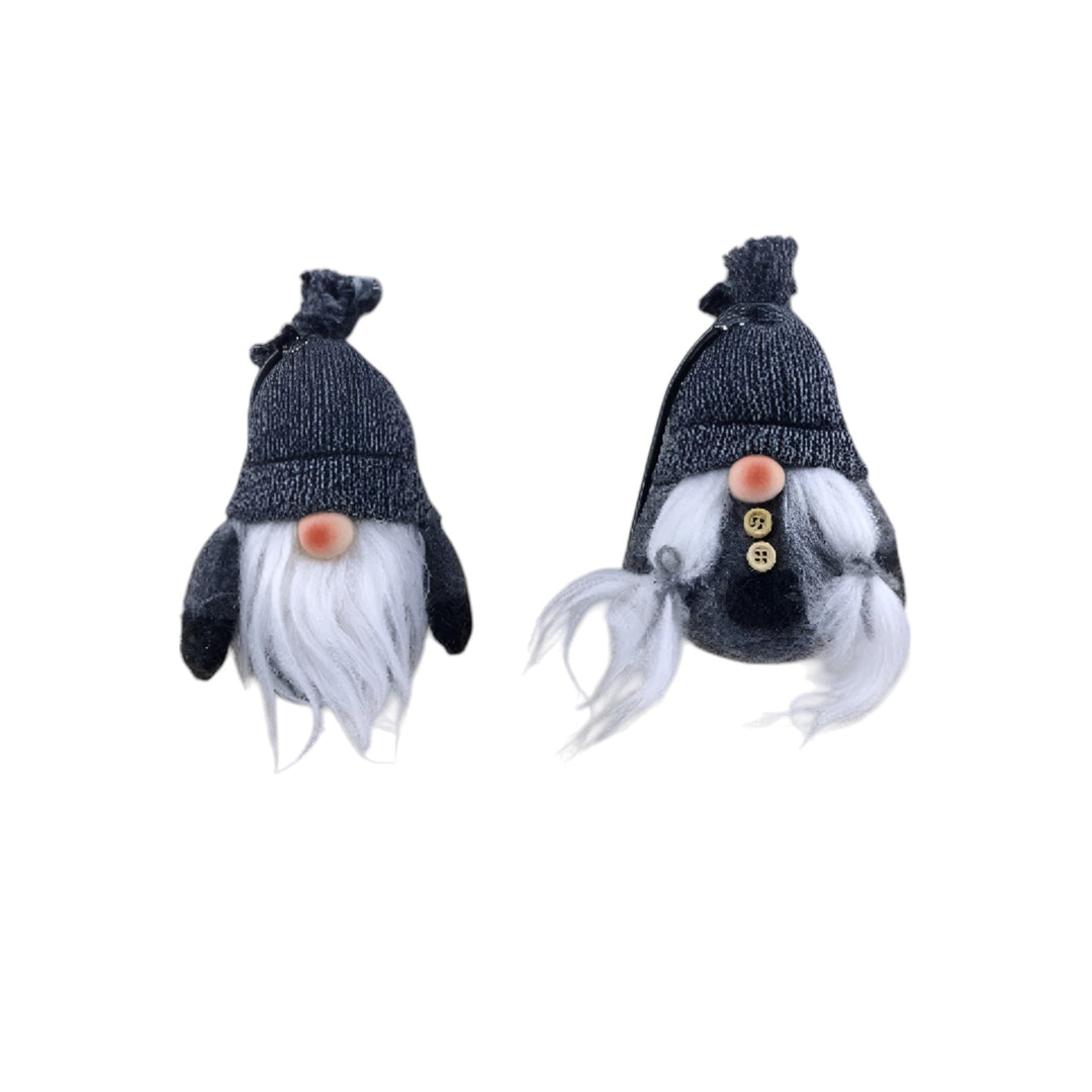Premium 6" Black and Gray Fabric Christmas Standing Gnome Tabletop Sculpture - Contemporary Whimsical Holiday Décor