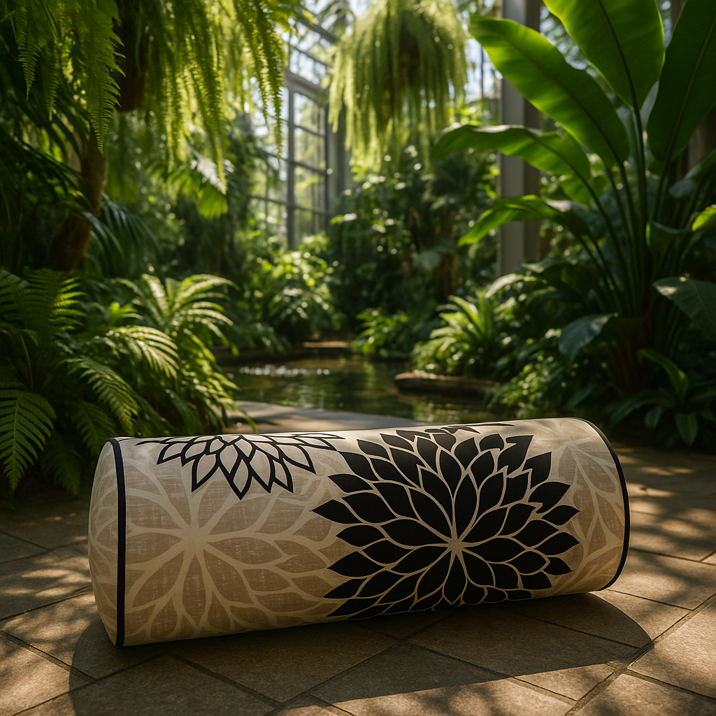 Premium 6" x 20" Black Gray and White Bolster Floral Indoor Outdoor Throw Pillow