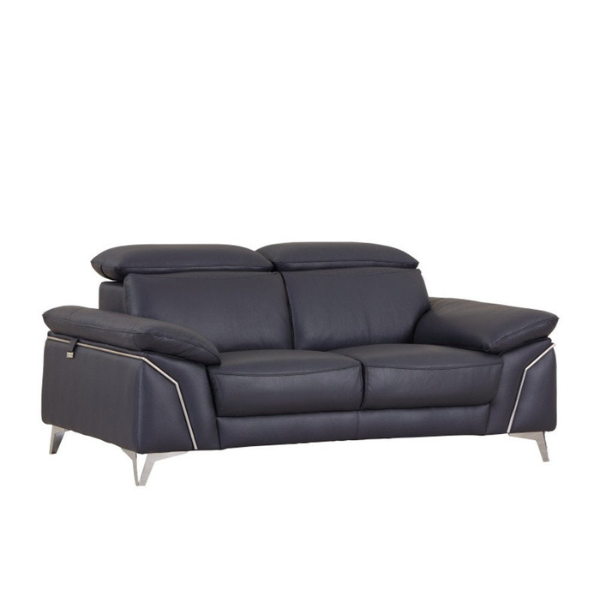 Navy Blue Italian Leather Sofa and Loveseat Set with Coil Spring Construction