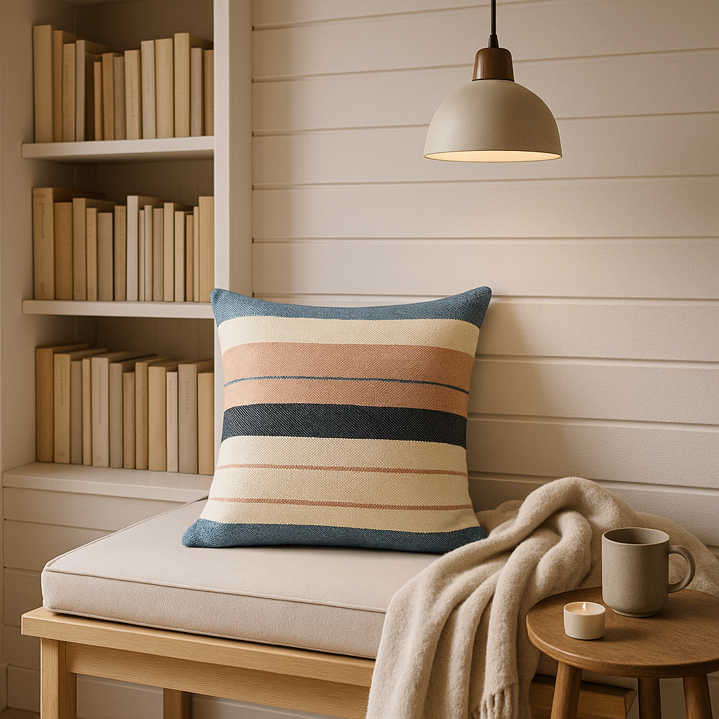 Premium 24" x 24" White Zippered Striped Indoor Outdoor Throw Pillow