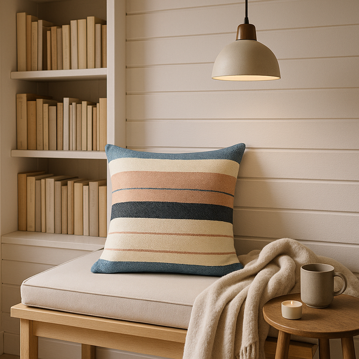 Premium 24" x 24" White Zippered Striped Indoor Outdoor Throw Pillow