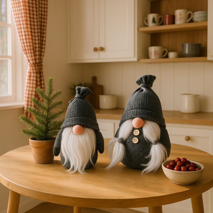 Premium 6" Black and Gray Fabric Christmas Standing Gnome Tabletop Sculpture - Contemporary Whimsical Holiday Décor