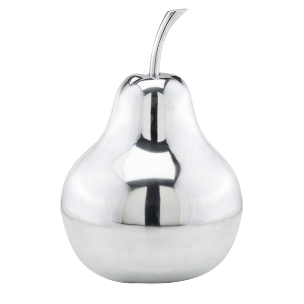 Premium 17" Silver Buffed Aluminum Decorative Pear Tabletop Sculpture - Modern Contemporary Design with High-Grade Craftsmanship
