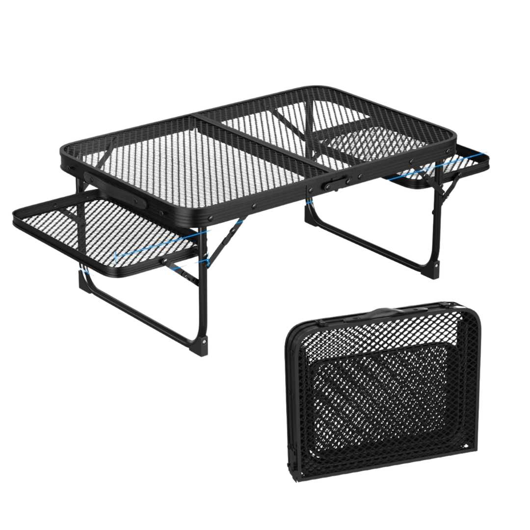 Multi-Function Camping Table with Grill Stand - Foldable Aluminum Outdoor Cooking Table with Dual Side Trays & Carry Bag