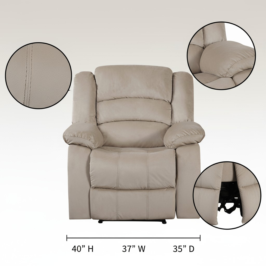 Premium Beige Fabric Recliner Chair - Modern 40"" Manual Reclining Furniture with Solid Wood Frame Construction