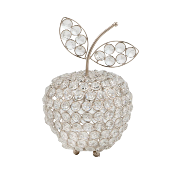 Premium 8" Silver and Faux Crystal Decorative Apple Tabletop Sculpture - Modern Glam Luxe Accent with Hand-Finished Details