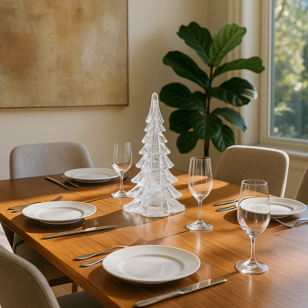 Premium 10" Mouth Blown Clear Glass Christmas Tree Sculpture - Elegant Holiday Tabletop Décor with Murano-Style Craftsmanship
