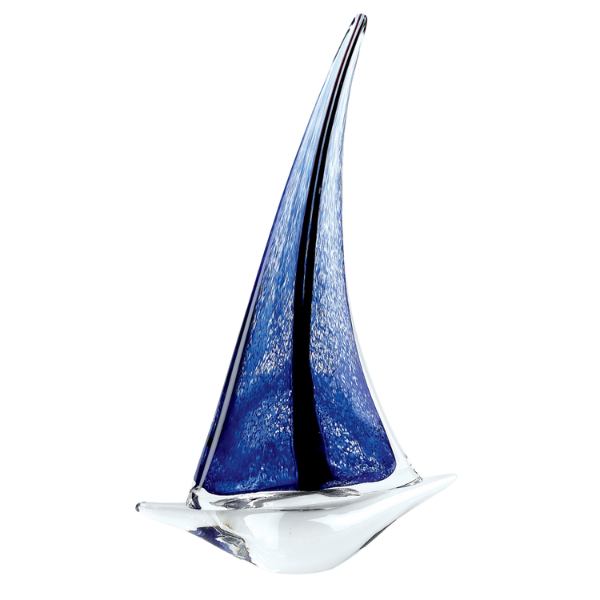 Premium 9" Clear and Blue Murano Glass Modern Abstract Tabletop Sculpture