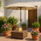 Premium 93" Tan Polyester Octagonal Tilt Market Patio Umbrella with Rib Replacement Technology