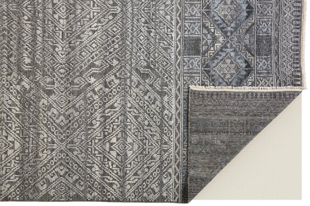 6' X 9' Gray And Ivory Geometric Hand Knotted Area Rug