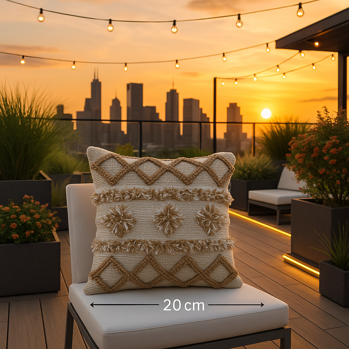 Premium 20" x 20" Tan Zippered Geometric Indoor Outdoor Throw Pillow with Polyester Construction