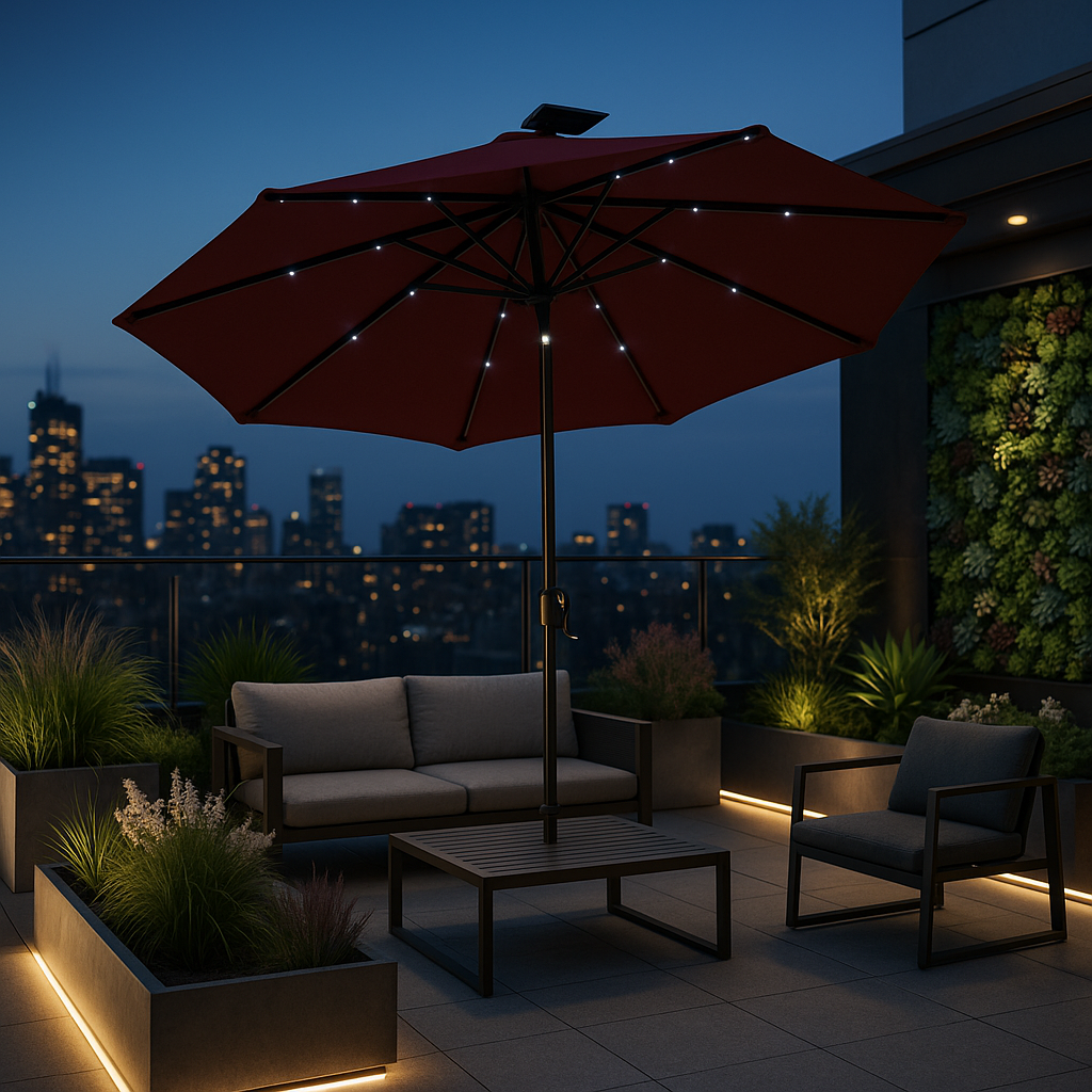 AZ Patio Heaters 106" Solar-Powered LED Market Umbrella in Vibrant Red - Ultimate Outdoor Shade Solution