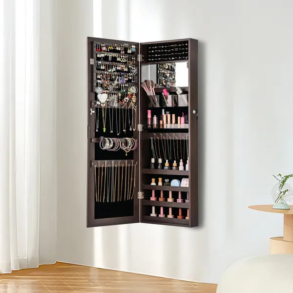 43.5 Inch Jewelry Mirror Cabinet with Full-length Mirror and Adjustable Hangers