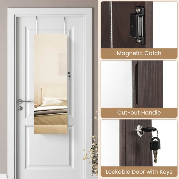 43.5 Inch Jewelry Mirror Cabinet with Full-length Mirror and Adjustable Hangers