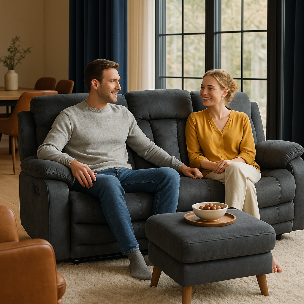 Premium Grey Microsuede Manual Recliner Sofa with Steel Base - Contemporary 3-Seat Glider Reclining Sofa for Modern Living Room