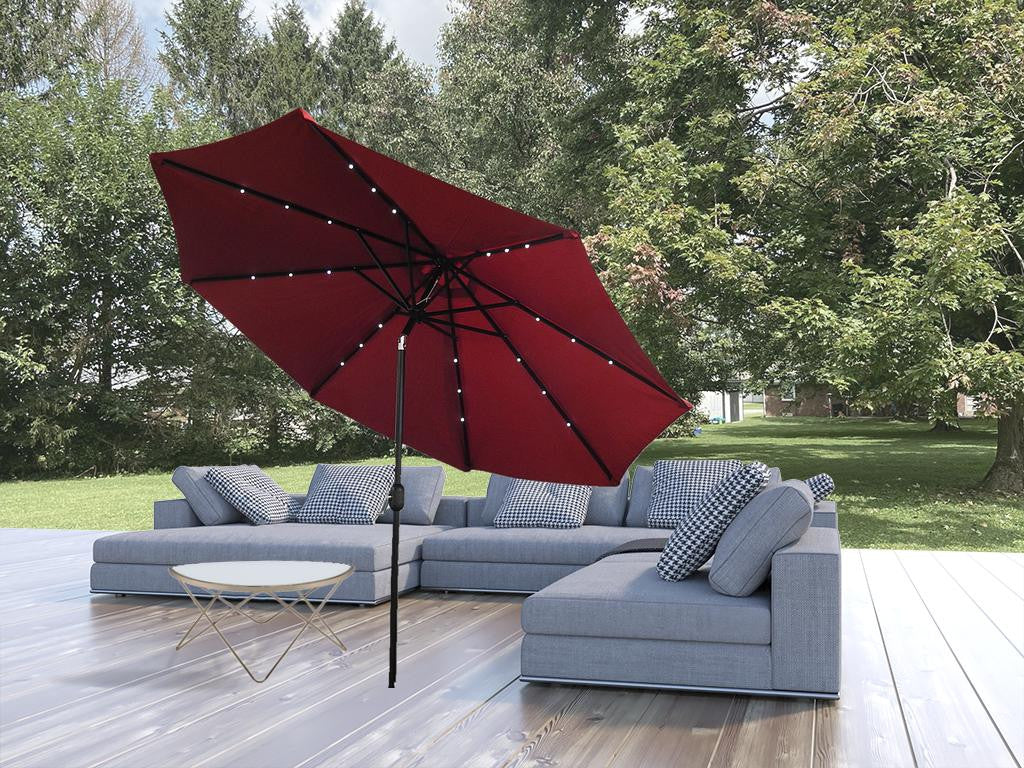 AZ Patio Heaters 106" Solar-Powered LED Market Umbrella in Vibrant Red - Ultimate Outdoor Shade Solution