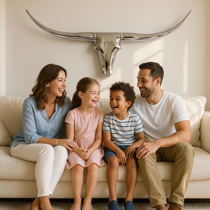 Premium 47" Silver Buffed Aluminum Long Horn Wall Sculpture - Modern Western Statement Piece with Lodge Appeal