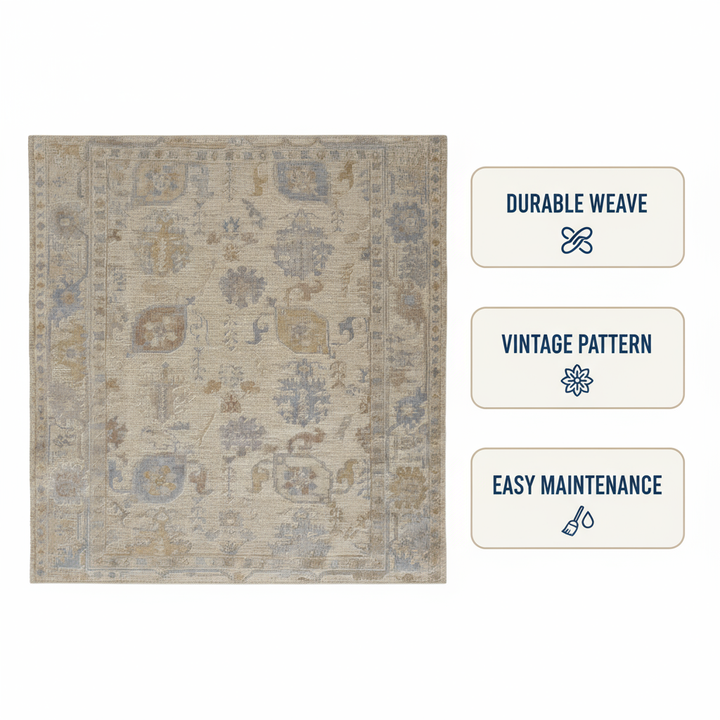 12' X 15' Beige and Blue Medallion Distressed Indoor Outdoor Area Rug