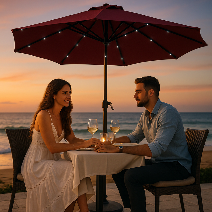 AZ Patio Heaters 106" Solar-Powered LED Market Umbrella in Vibrant Red - Ultimate Outdoor Shade Solution