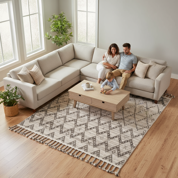 8' X 12' Taupe and Ivory Wool Geometric Hand Knotted Area Rug