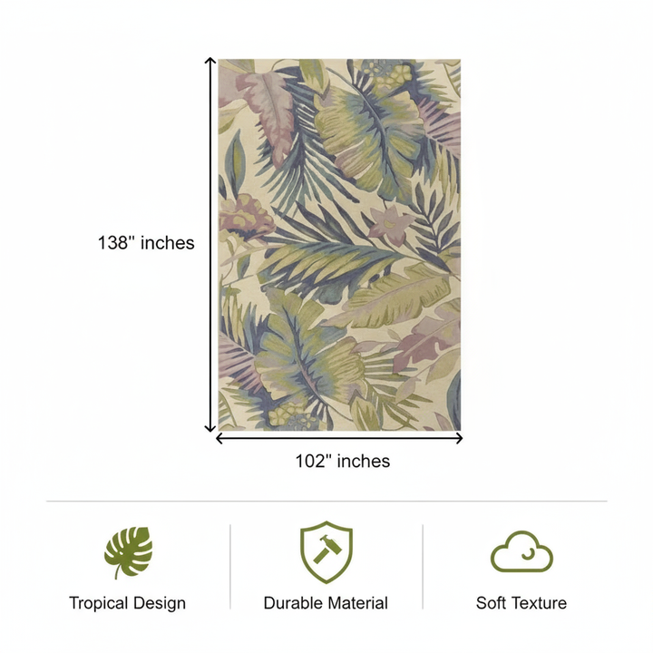 9' X 12' Green Pink And Purple Wool Tropical Botanical Hand Tufted Area Rug