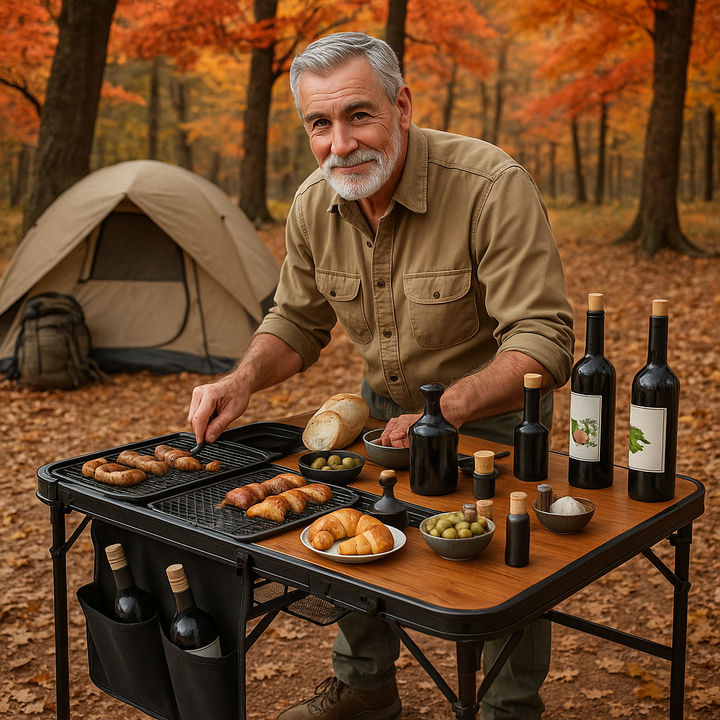 Adjustable Height Outdoor Cooking Table - 66LBS Heavy Duty Foldable Camping Grill Stand with Storage Compartment
