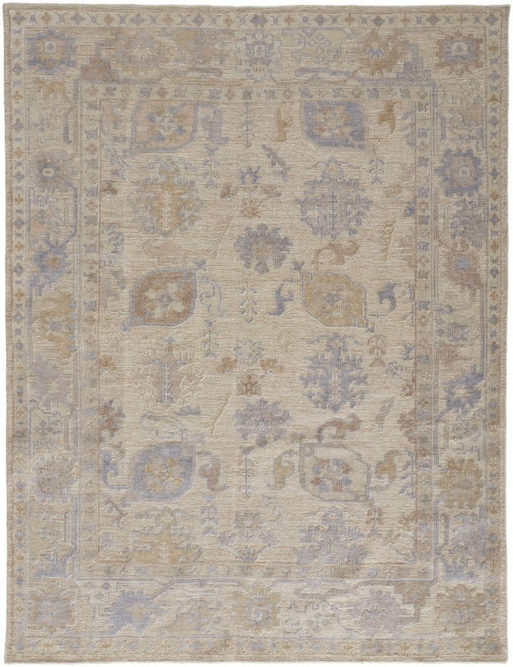 12' X 15' Beige and Blue Medallion Distressed Indoor Outdoor Area Rug
