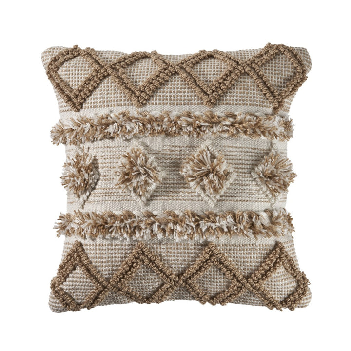 Premium 20" x 20" Tan Zippered Geometric Indoor Outdoor Throw Pillow with Polyester Construction