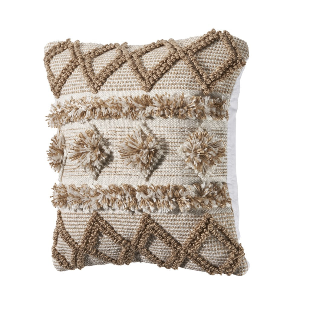 Premium 20" x 20" Tan Zippered Geometric Indoor Outdoor Throw Pillow with Polyester Construction