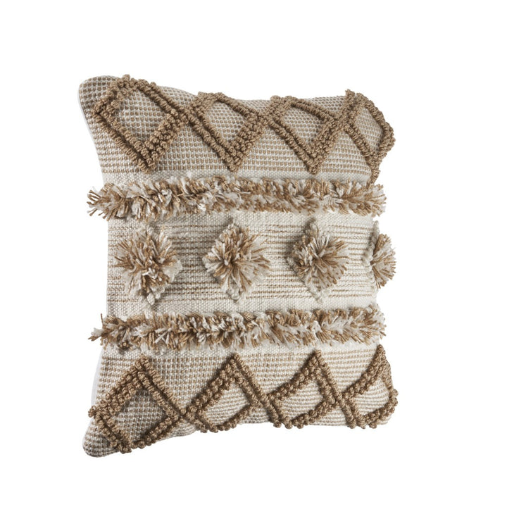 Premium 20" x 20" Tan Zippered Geometric Indoor Outdoor Throw Pillow with Polyester Construction