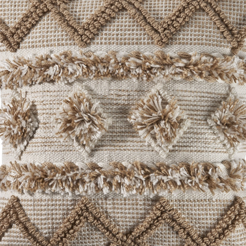 Premium 20" x 20" Tan Zippered Geometric Indoor Outdoor Throw Pillow with Polyester Construction