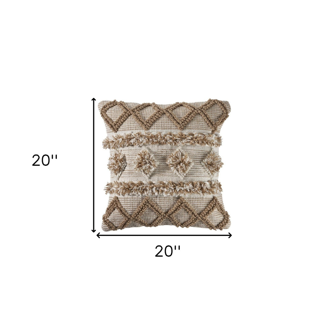Premium 20" x 20" Tan Zippered Geometric Indoor Outdoor Throw Pillow with Polyester Construction