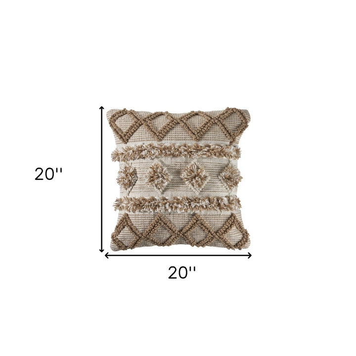 Premium 20" x 20" Tan Zippered Geometric Indoor Outdoor Throw Pillow with Polyester Construction