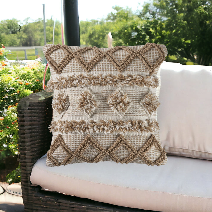 Premium 20" x 20" Tan Zippered Geometric Indoor Outdoor Throw Pillow with Polyester Construction