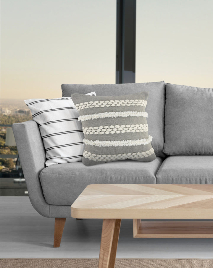Premium 20" Gray and White Geometric Indoor Outdoor Throw Pillow with Textured Design